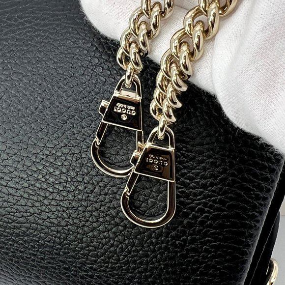 NEW GUCCI Interlocking GG Black Leather Small Crossbody Shoulder Chain Bag $2190 - Picture 8 of 15